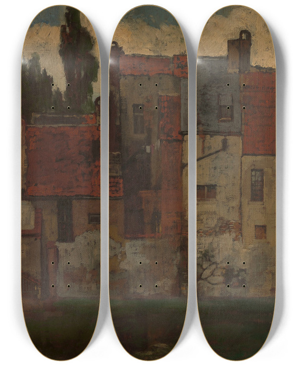 Triptych art skateboard deck of Joseph Lies Faades by Joseph Lies (1821-1865)