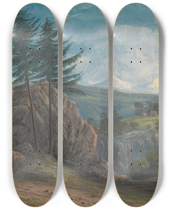 Triptych art skateboard deck of Isaac Weld Canton Berne Switzerland by Isaac Weld (1774-1856)