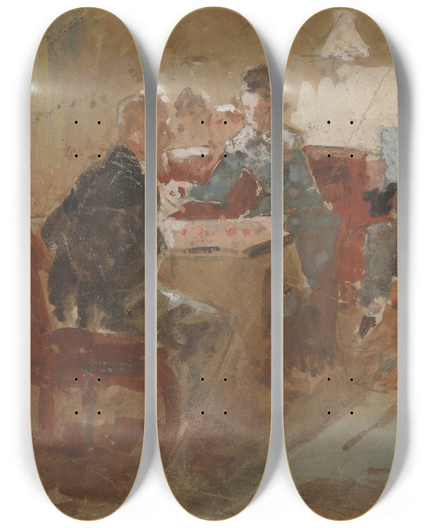 Triptych art skateboard deck of Charles Samuel Keene Evening Entertainments by Charles Samuel Keene (1823-1891)