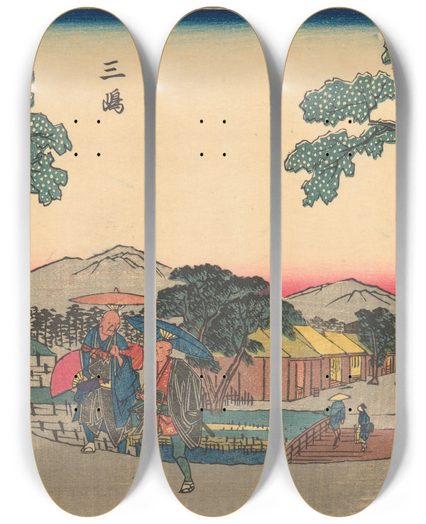 Triptych art skateboard deck of And Hiroshige Mishima_2 by Ando Hiroshige (1797-1858)