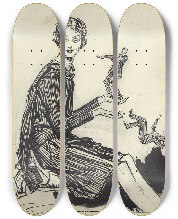 Triptych art skateboard deck of Charles Dana Gibson Duplicates by Charles Dana Gibson (1867-1944)