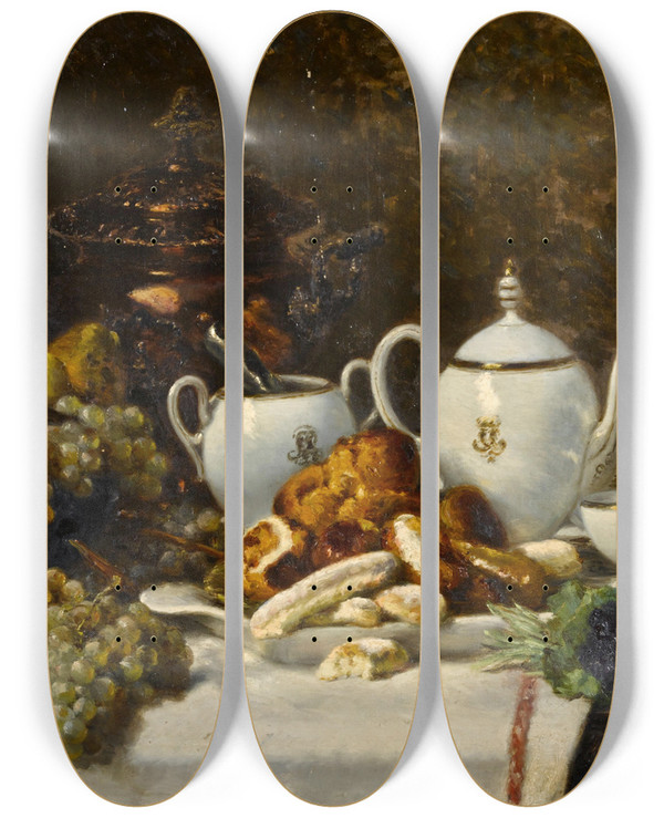 Triptych art skateboard deck of Eugne Claude Le Lunch by Eugene Claude (1841-1922)
