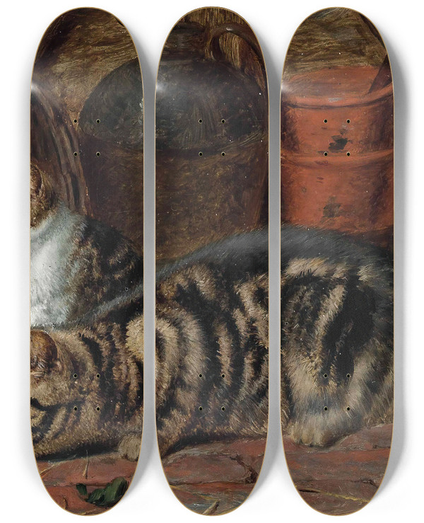 Triptych art skateboard deck of Horatio Henry Couldery The First Lesson by Horatio Henry Couldery (1832-1918)