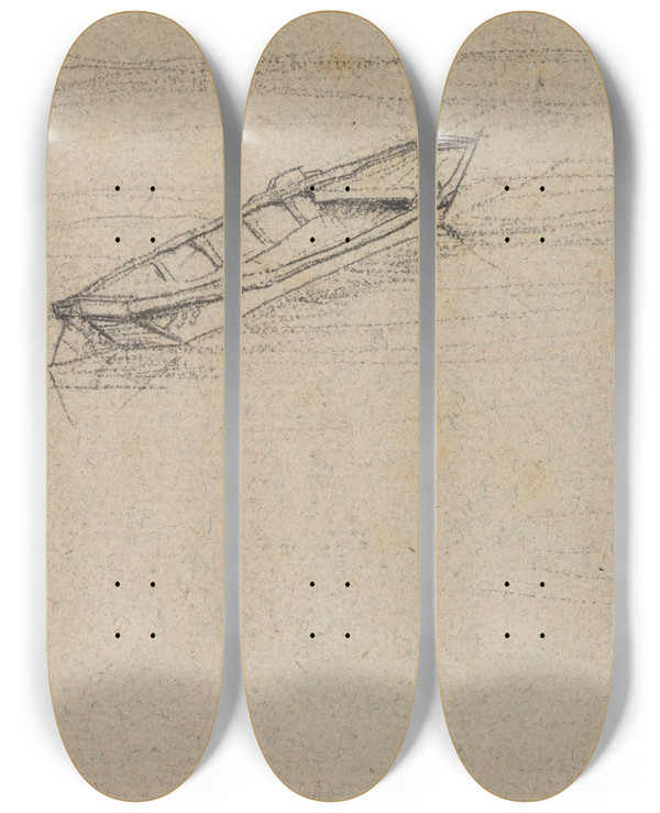 Triptych art skateboard deck of Charles Meryon Two Boats For Labside De Notredame De Paris by Charles Meryon (1821-1868)