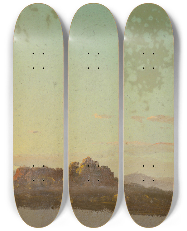 Triptych art skateboard deck of Frederic Edwin Church Summer Landscape_1 by Frederic Edwin Church (1826-1900)