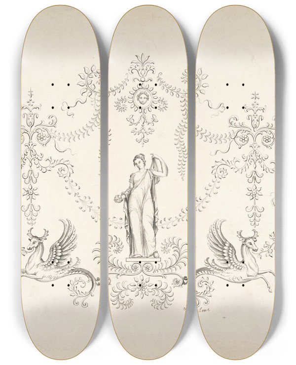Triptych art skateboard deck of J Hulme Design For Panel Decoration_1 by J Hulme (1828-1840)