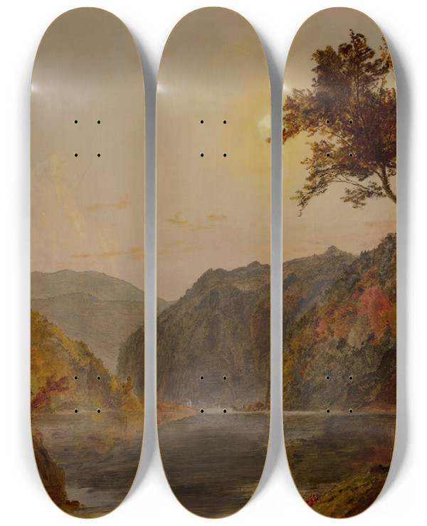 Triptych art skateboard deck of Jasper Francis Cropsey Hudson River Landscape by Jasper Francis Cropsey (1823-1900)