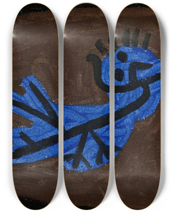 Triptych art skateboard deck of Paul Klee Bluebirdpumpkin by Paul Klee (1879-1940)