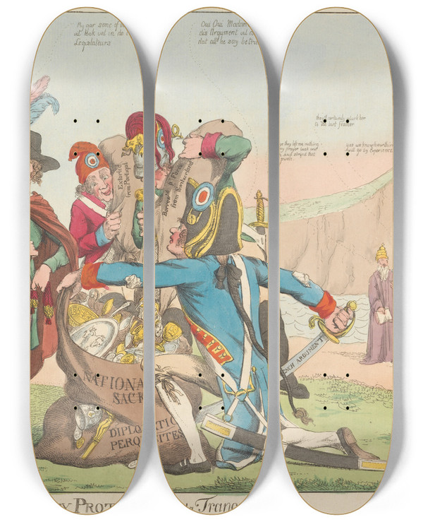 Triptych art skateboard deck of Charles Ansell Property Protected A La Francoise by Charles Ansell