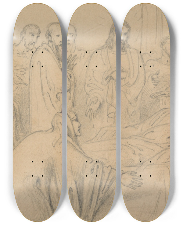 Triptych art skateboard deck of Richard Westall Christ Raising The Widows Son by Richard Westall (1765-1836)