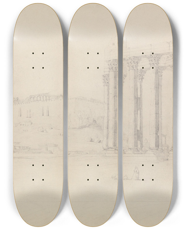 Triptych art skateboard deck of John Foster Temple Of Jupiter Athens by John Foster