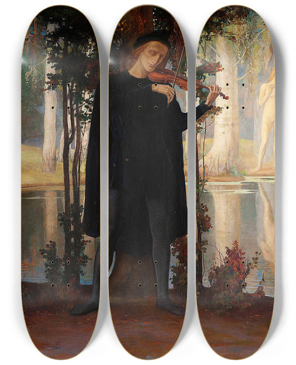 Triptych art skateboard deck of Anna Berent Evening Song by Anna Berent (1871-1944)