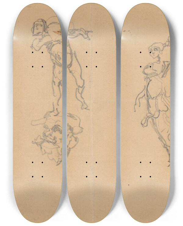 Triptych art skateboard deck of Stanisaw Wyspiaski Lune Szkice Postaci by Stanislaw Wyspianski (1869-1907)