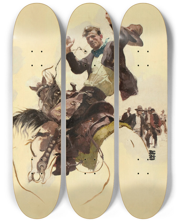 Triptych art skateboard deck of Dean Cornwell The Stickup by Dean Cornwell (1892-1960)