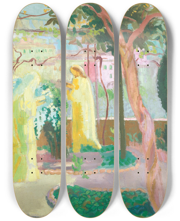 Triptych art skateboard deck of Maurice Denis Loffice De Sainte Catherine Ou Sainte Catherine Rcite Loffice De Jsus by Maurice Denis (1870-1943)