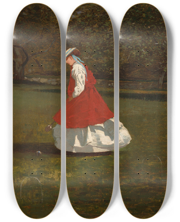 Triptych art skateboard deck of Winslow Homer A Game Ofcroquet by Winslow Homer (1836-1910)