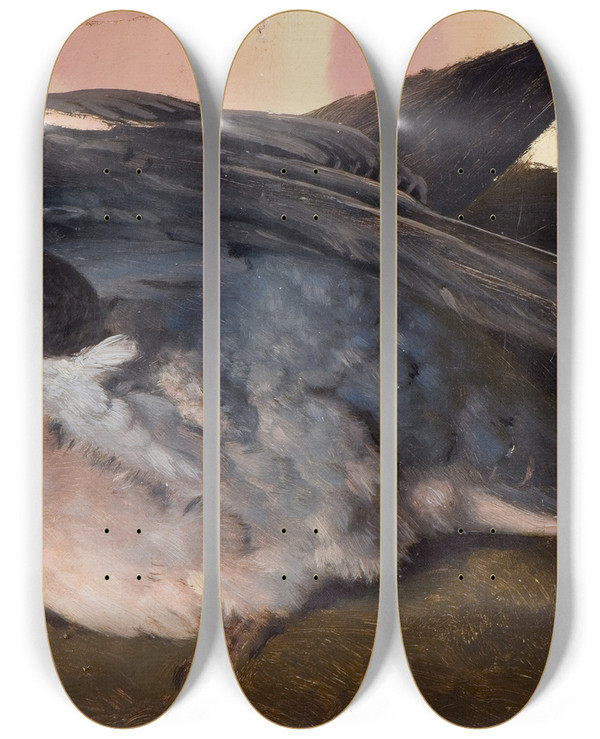 Triptych art skateboard deck of Ferdinand Von Wright Study Of The Sleeping Wood Pigeon by Ferdinand von Wright (1822-1906)