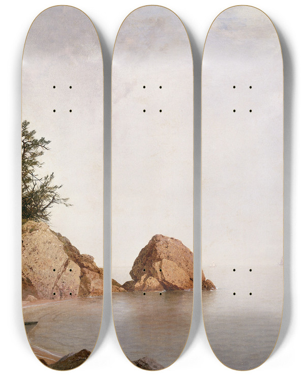 Triptych art skateboard deck of John Frederick Kensett Beach At Beverly by John Frederick Kensett (1816-1872)