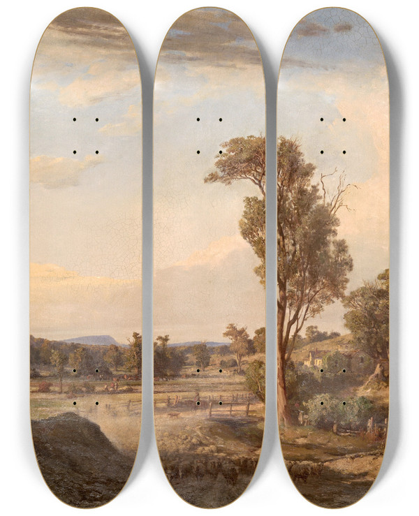 Triptych art skateboard deck of Louis Buvelot Summer Afternoon Templestowe by Louis Buvelot (1814-1888)