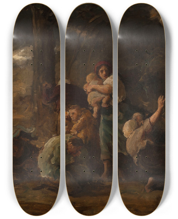 Triptych art skateboard deck of Jules Breton La Foudre by Jules Breton (1827-1906)