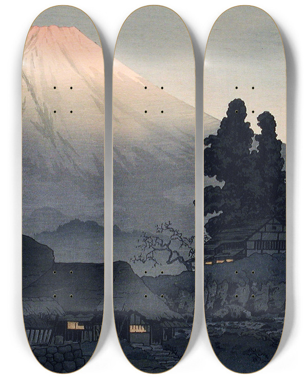 Triptych art skateboard deck of Takahashi Hiroaki Mount Fuji From Mizukubo by Takahashi Hiroaki (1871-1945)