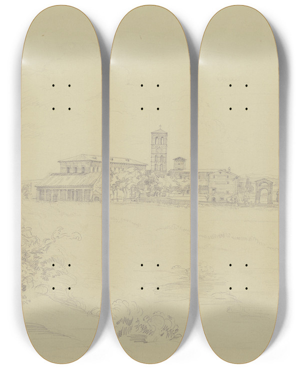 Triptych art skateboard deck of Ludwig Metz San Lorenzo Fuori Le Mura by Ludwig Metz