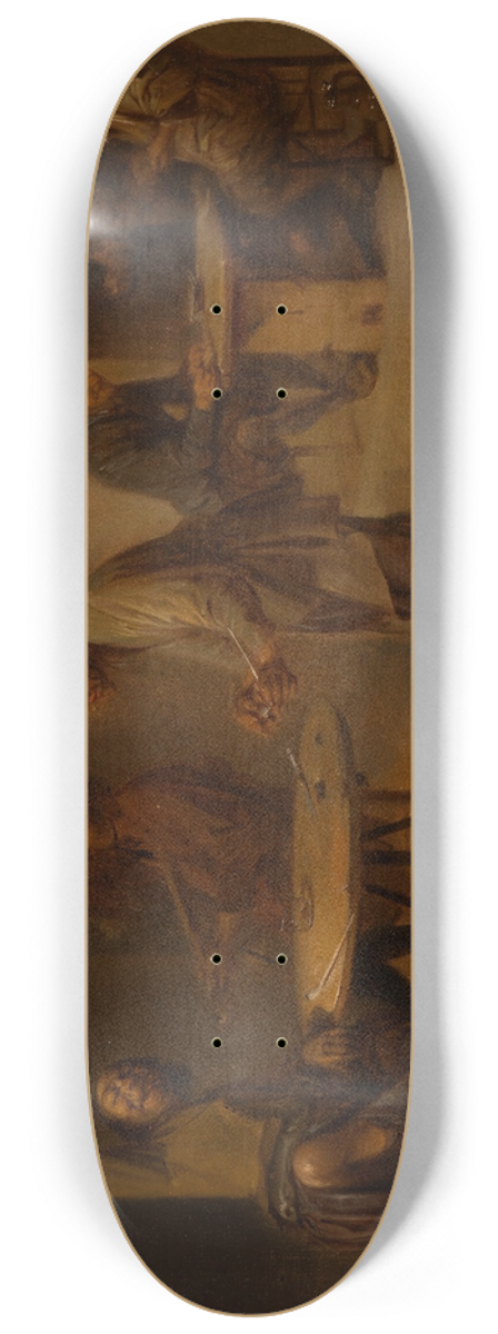 Abraham Diepraem - Drinking, gambling and singing peasants in the tavern 8.25 inch art skate deck