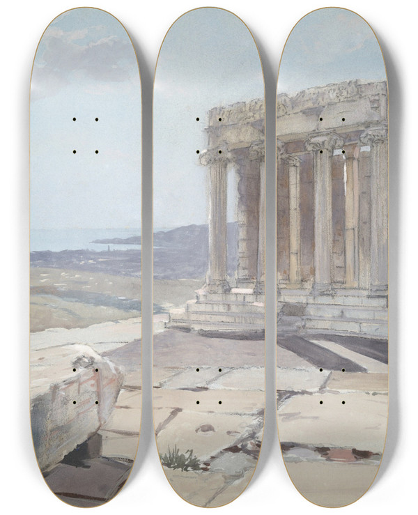 Triptych art skateboard deck of Francis Hopkinson Smith Temple Of The Winglessvictory by Francis Hopkinson Smith (1838-1915)