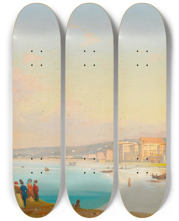 Triptych art skateboard deck of Ippolito Caffi Nice by Ippolito Caffi (1809-1866)
