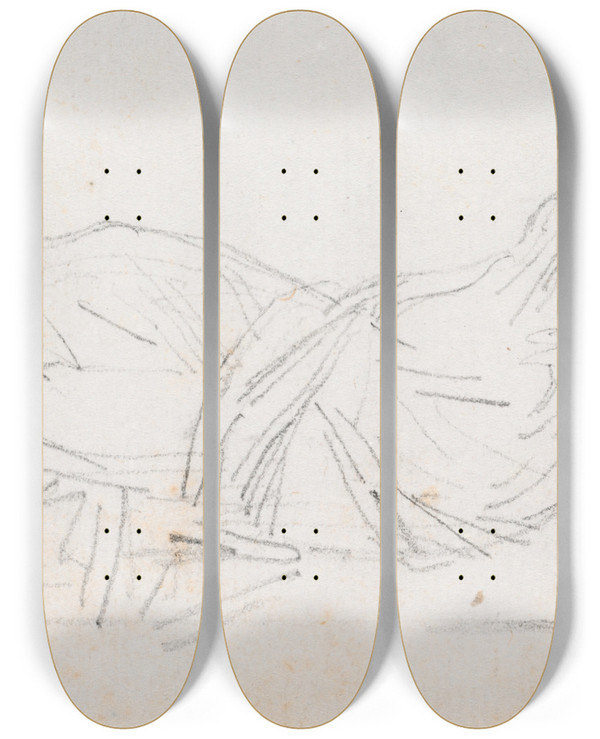 Triptych art skateboard deck of Hubert Robert Statue Of Cleopatra by Hubert Robert (1733-1808)