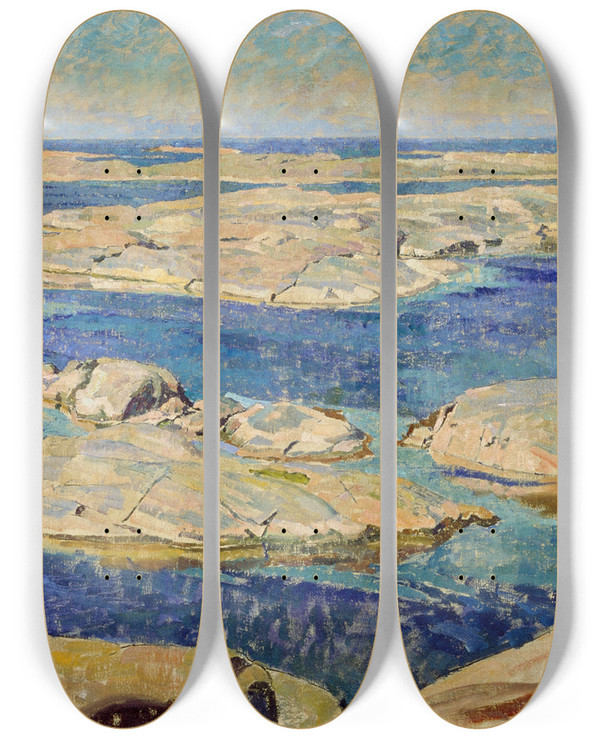 Triptych art skateboard deck of Carl Wilhelmson The Gs Skerries by Carl Wilhelmson (1866-1928)
