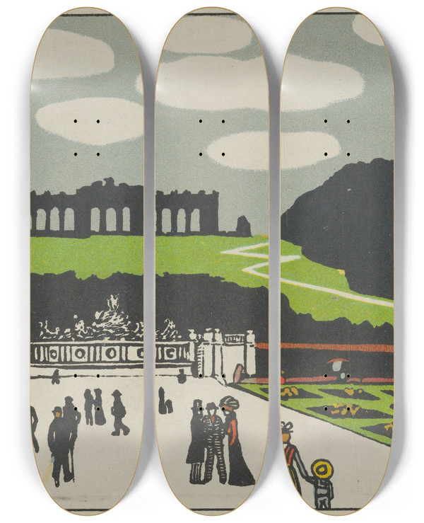 Triptych art skateboard deck of Urban Janke Wien Aus Schnbrunn_2 by Urban Janke (1887-1914)
