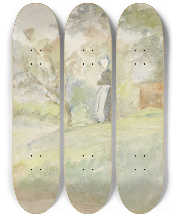 Triptych art skateboard deck of Jozef Israls Staande Vrouw In Een Landschap by Jozef Israels (1824-1911)