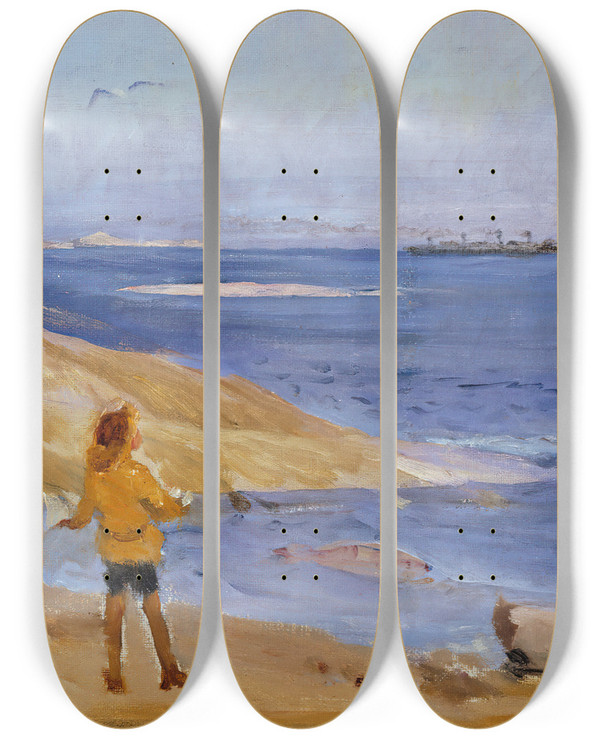 Triptych art skateboard deck of Venny Soldanbrofeldt Antti On A Rocky Beach by Venny Soldan-Brofeldt (1863-1945)