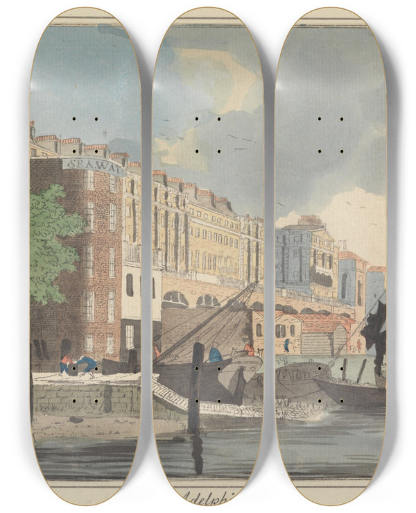 Triptych art skateboard deck of Daniel Turner The Adelphi by Daniel Turner (1782-1801)
