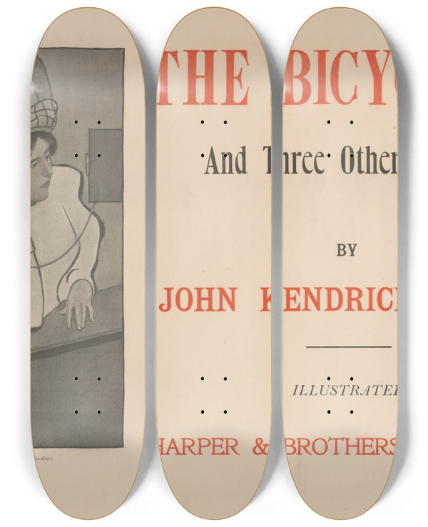 Triptych art skateboard deck of Peter Newell The Bicyclers And Three Other Farces By John Kendrick Bangs by Peter Newell (1862-1924)