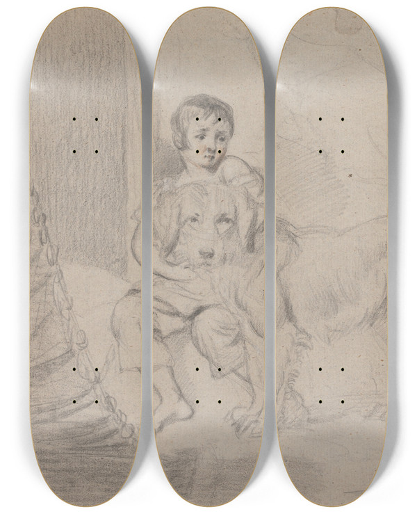 Triptych art skateboard deck of James Ward A Young Boy With Dogs by James Ward (1769-1859)