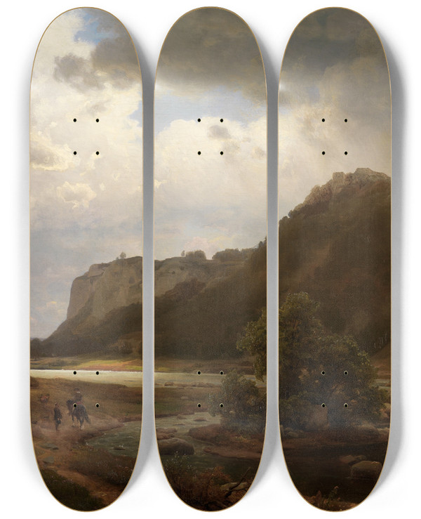 Triptych art skateboard deck of Carl Friedrich Lessing Flulandschaft by Carl Friedrich Lessing