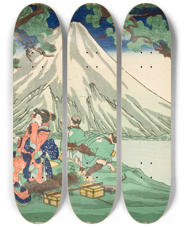 Triptych art skateboard deck of Utagawa Kuniyoshi Act Eight Journey by Utagawa Kuniyoshi (1797-1861)