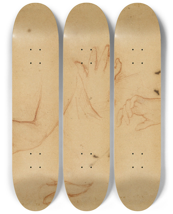 Triptych art skateboard deck of Narcissevirgile Diaz De La Pea Etude De Mains by Narcisse-Virgile Diaz de La Pea (1808-1876)