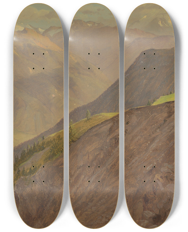 Triptych art skateboard deck of Frederic Edwin Church The Goell And Watzmann Near Berchtesgeden by Frederic Edwin Church (1826-1900)