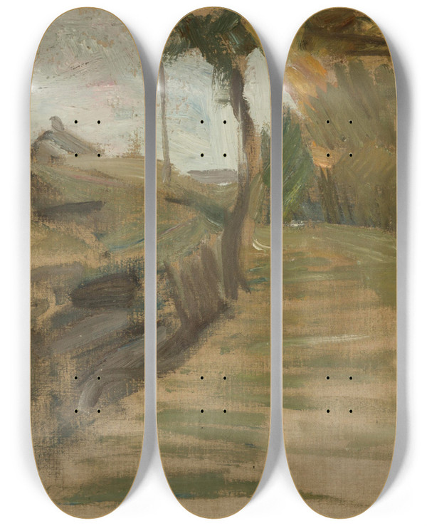 Triptych art skateboard deck of Nikolai Triik Maastik_2 by Nikolai Triik (1884-1940)