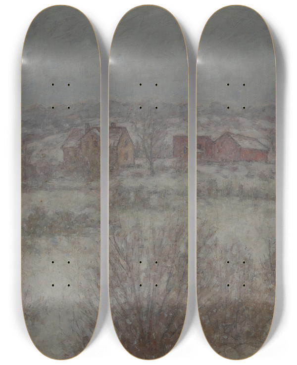 Triptych art skateboard deck of Per Ekstrm Winter Landscape At Partille by Per Ekstrom (1844-1935)