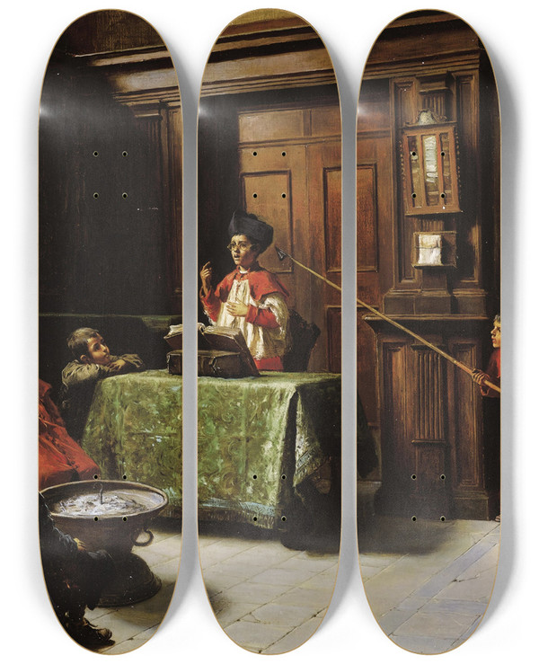 Triptych art skateboard deck of Francesco Bergamini The Altar Boys by Francesco Bergamini (1880-1915)