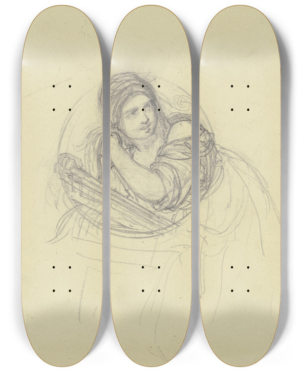 Triptych art skateboard deck of Ferdinand Fellner Ein Metzger Und Eine Wscherin by Ferdinand Fellner (1799-1859)