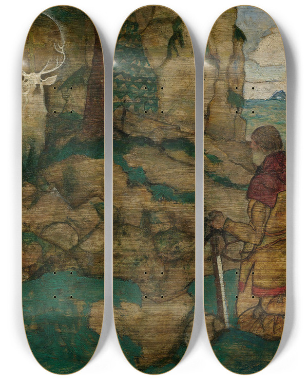 Triptych art skateboard deck of Egon Schiele Die Vision Des Heiligen Hubertus The Vision Of St Hubert by Egon Schiele (1890-1918)