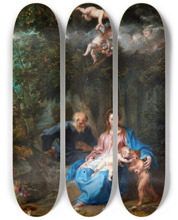 Triptych art skateboard deck of Jan Breughel The Younger Rest On The Flight Into Egypt by Jan Brueghel The Younger