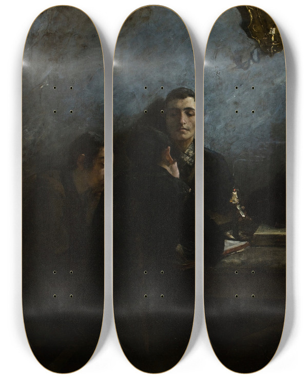 Triptych art skateboard deck of Samuel Hirszenberg School Of Talmudists by Samuel Hirszenberg (1865-1908)