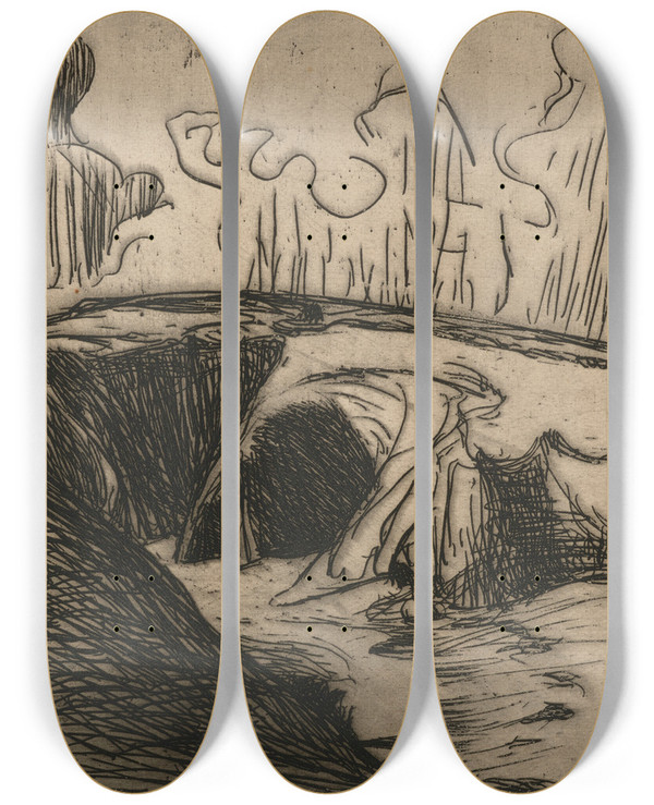 Triptych art skateboard deck of Roderic Oconor La Falaise by Roderic Oconor (1860-1940)