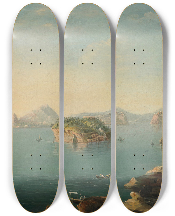 Triptych art skateboard deck of Pietro Antoniani The Bay Of Naples From The Punta Di Posillipo by Pietro Antoniani (1740-1805)